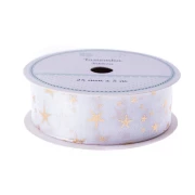 DP CRAFT TASIEMKA 25mm x 5m WHITE CHRISTMAS GWIAZDY